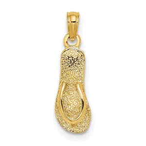 Single Polished Strap Flip-Flop Charm Pendant in Real 14k Yellow Gold