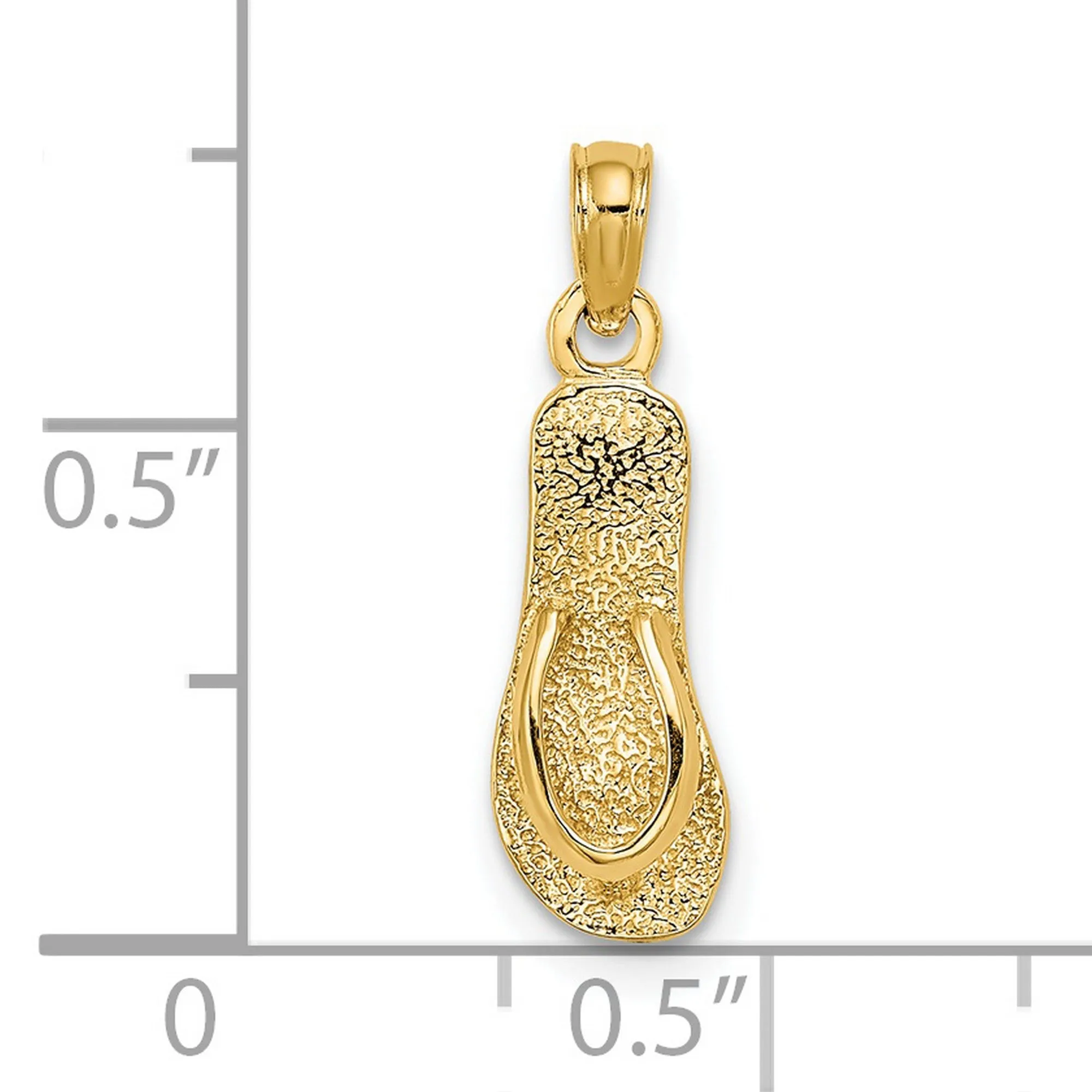 Single Polished Strap Flip-Flop Charm Pendant in Real 14k Yellow Gold