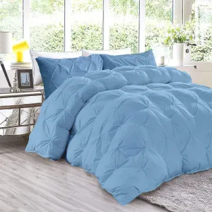 Sky Blue Emperor Comforter Set - 7 Piece Pinch Pleated Bed in a Bag - 600 Thread Count 100% Egyptian Cotton Bedding Set - (26 inch Deep Pocket Sheet Set and 500GSM Comforter)
