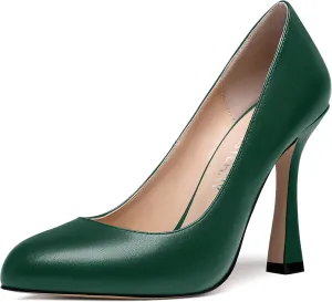 SKYSTERRY Womens Round Toe Casual Office Matte Slip On Spool High Heel Pumps Shoes 4 Inch