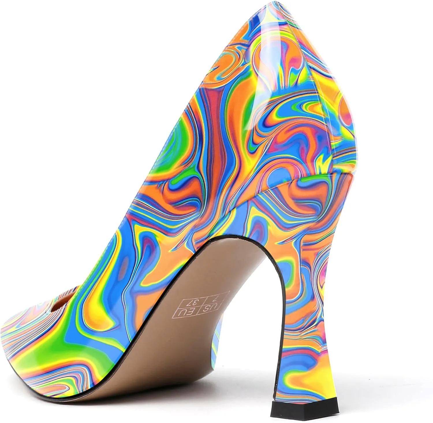 SKYSTERRY Women's Slip On Office Casual Square Toe Patent Spool High Heel Pumps Shoes 3.3 Inch