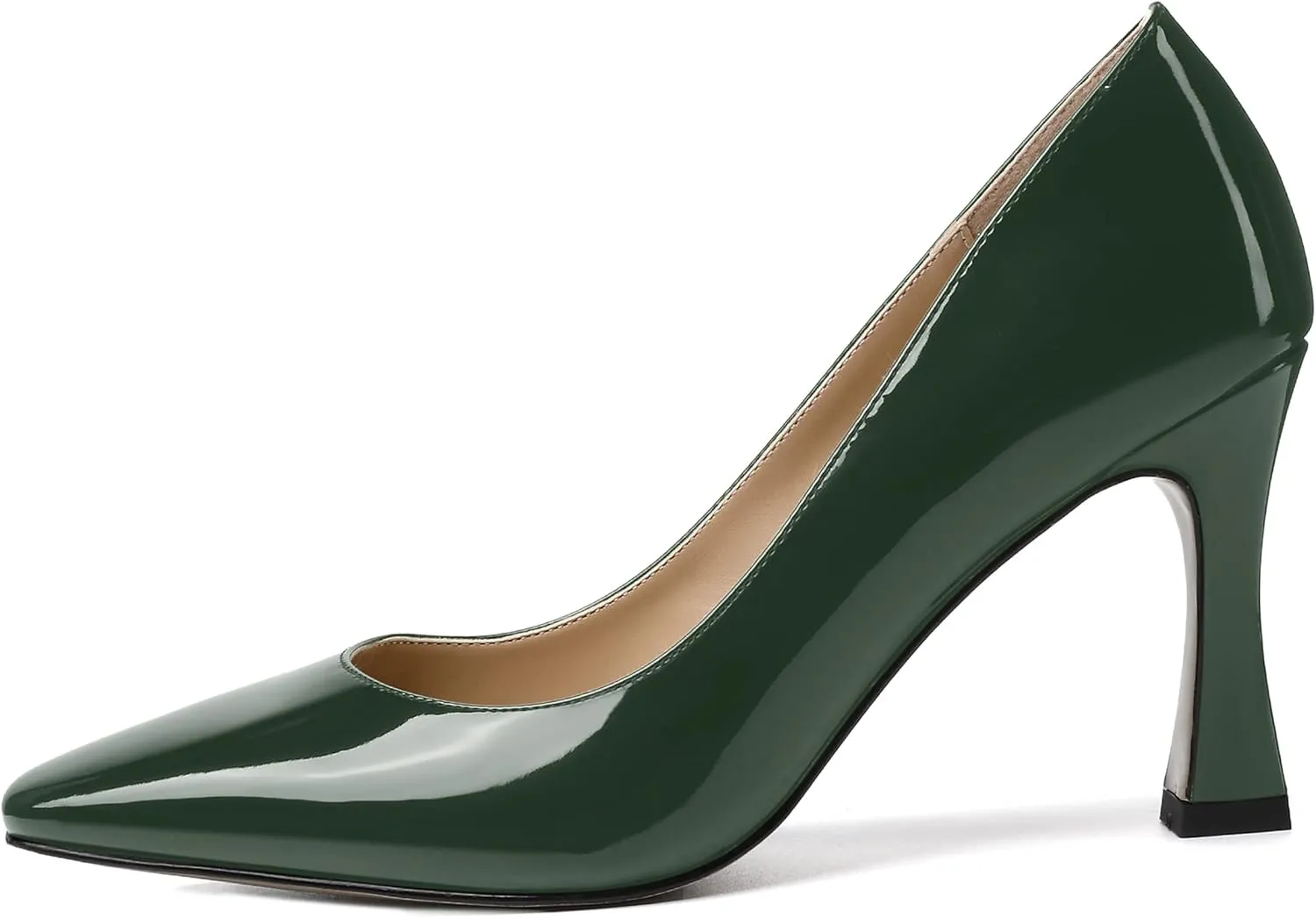 SKYSTERRY Women's Slip On Office Casual Square Toe Patent Spool High Heel Pumps Shoes 3.3 Inch