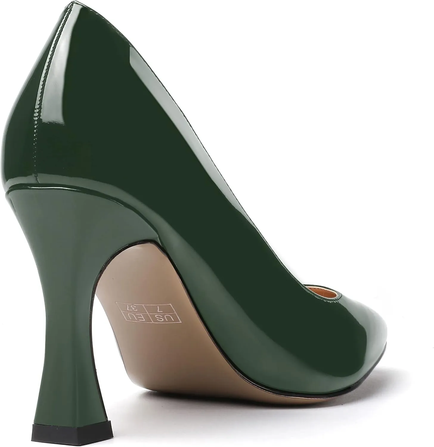 SKYSTERRY Women's Slip On Office Casual Square Toe Patent Spool High Heel Pumps Shoes 3.3 Inch