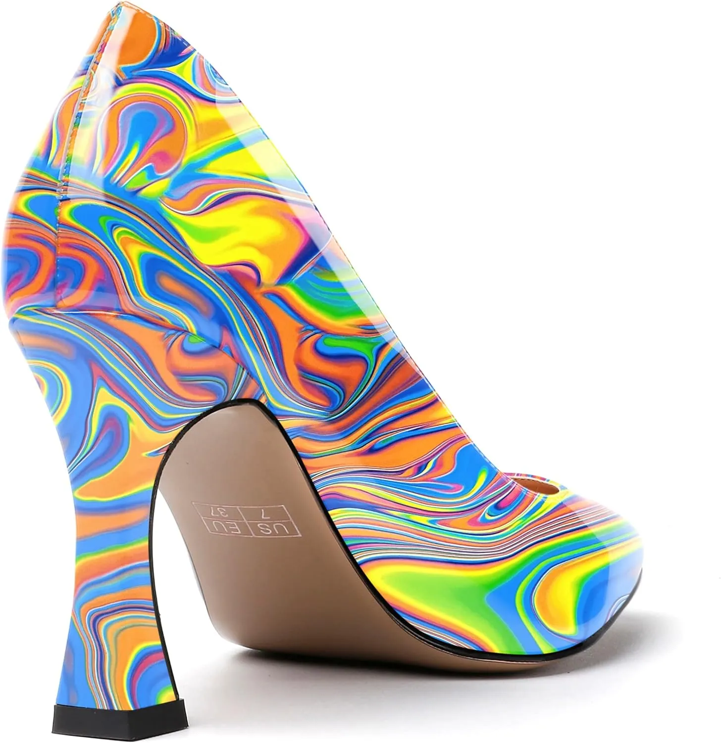 SKYSTERRY Women's Slip On Office Casual Square Toe Patent Spool High Heel Pumps Shoes 3.3 Inch