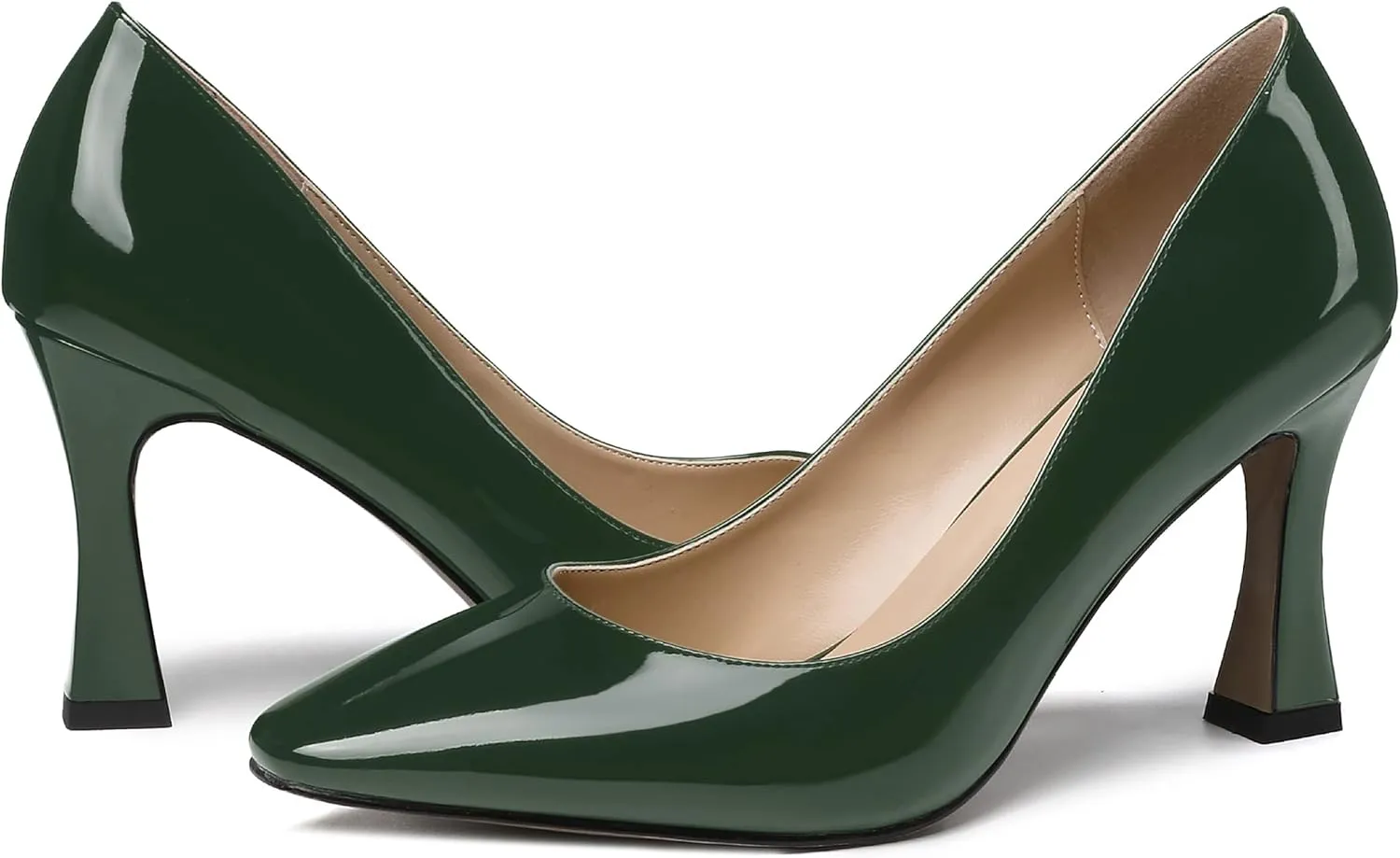 SKYSTERRY Women's Slip On Office Casual Square Toe Patent Spool High Heel Pumps Shoes 3.3 Inch