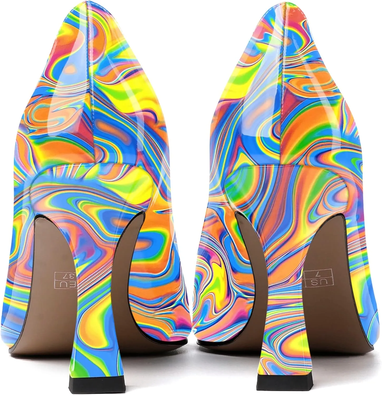 SKYSTERRY Women's Slip On Office Casual Square Toe Patent Spool High Heel Pumps Shoes 3.3 Inch