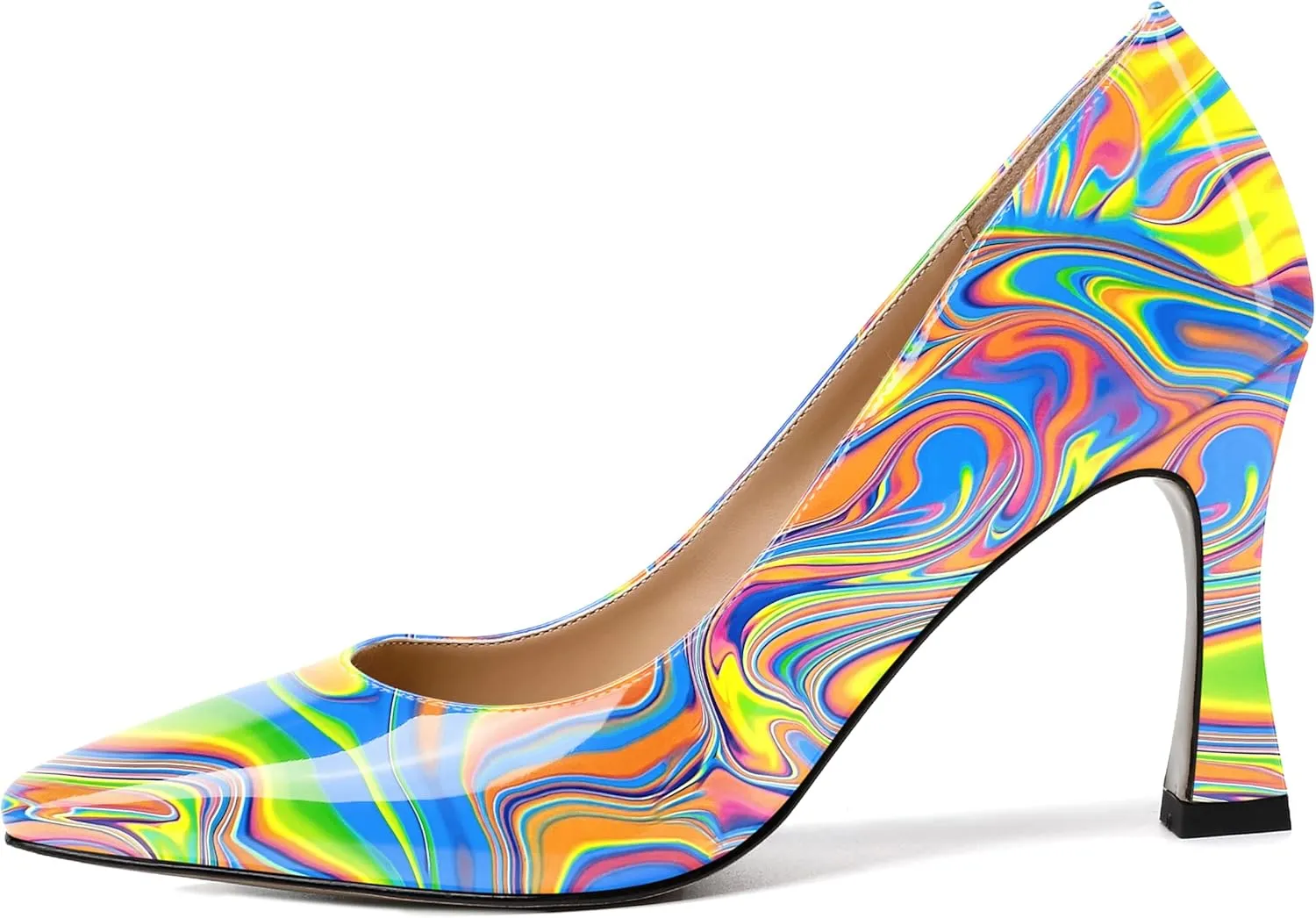 SKYSTERRY Women's Slip On Office Casual Square Toe Patent Spool High Heel Pumps Shoes 3.3 Inch