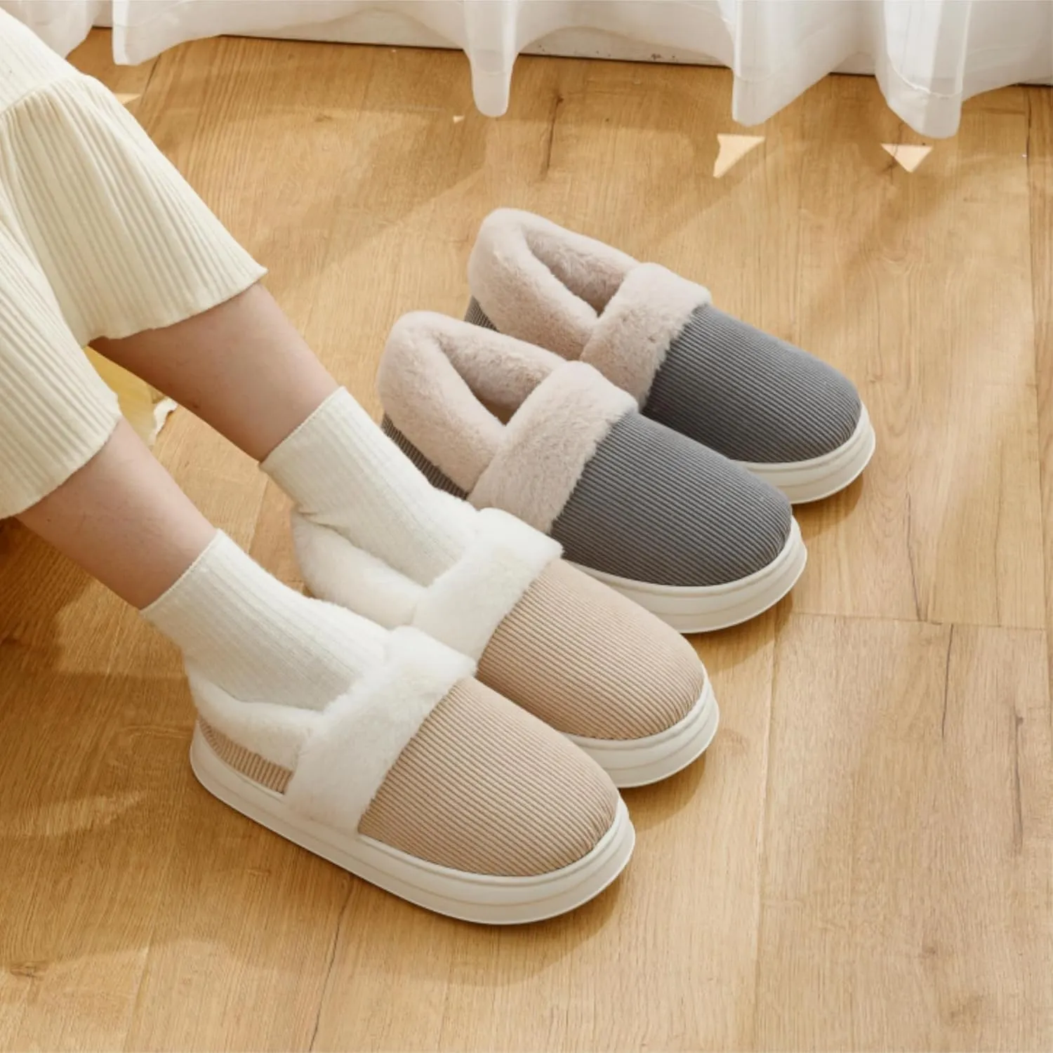 Slippers for Women Men, Memory Foam Slippers for Women, Soft Thick Fuzzy Bedroom House Shoes Indoor Outdoor