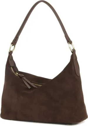 Slouchy Brown Suede Crescent Hobo Bag for Women, Suede Trendy Shoulder Satchels Bag and Work Tote Bags for Women