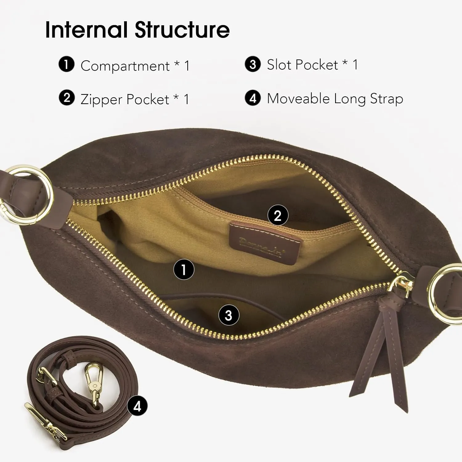 Slouchy Brown Suede Crescent Hobo Bag for Women, Suede Trendy Shoulder Satchels Bag and Work Tote Bags for Women