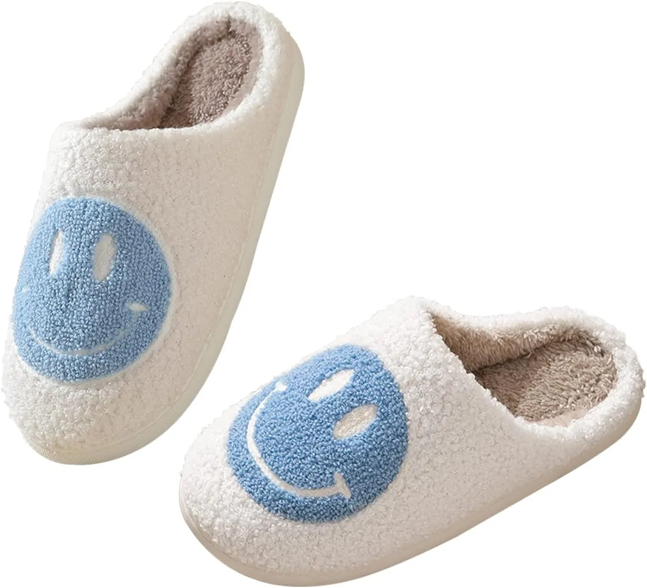 Smile Face Slippers for Women Happy face slippers Retro Soft Plush Warm Slip-on Slippers, Cozy Indoor Outdoor Slippers