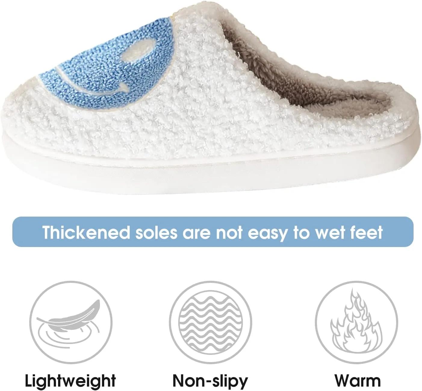 Smile Face Slippers for Women Happy face slippers Retro Soft Plush Warm Slip-on Slippers, Cozy Indoor Outdoor Slippers
