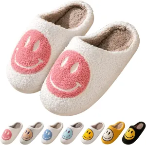 Smile Face Slippers for Women Happy face slippers Retro Soft Plush Warm Slip-on Slippers, Cozy Indoor Outdoor Slippers