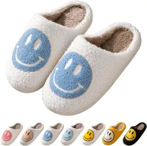Smile Face Slippers for Women Happy face slippers Retro Soft Plush Warm Slip-on Slippers, Cozy Indoor Outdoor Slippers