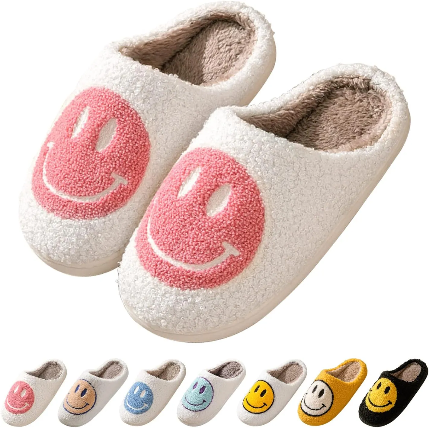 Smile Face Slippers for Women Happy face slippers Retro Soft Plush Warm Slip-on Slippers, Cozy Indoor Outdoor Slippers