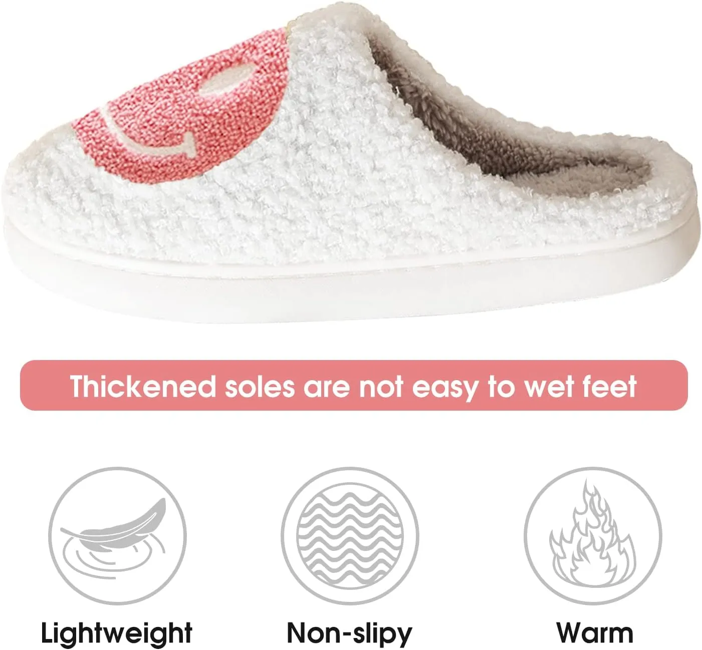 Smile Face Slippers for Women Happy face slippers Retro Soft Plush Warm Slip-on Slippers, Cozy Indoor Outdoor Slippers
