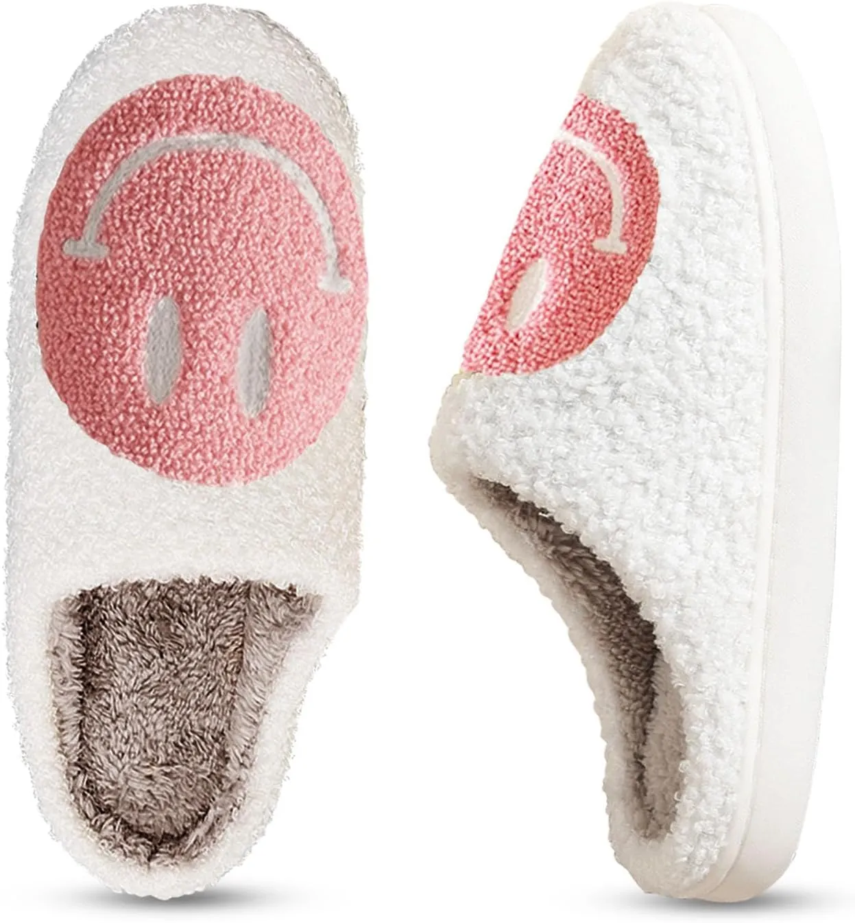 Smile Face Slippers for Women Happy face slippers Retro Soft Plush Warm Slip-on Slippers, Cozy Indoor Outdoor Slippers