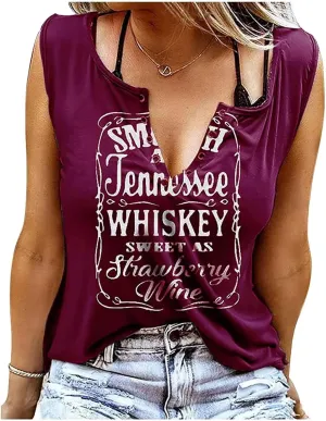 Smooth As Tennessee Whiskey Sweet As Strawberry Wine Tank Top Women Retro Country Music Sexy V Neck Sleeveless Shirt