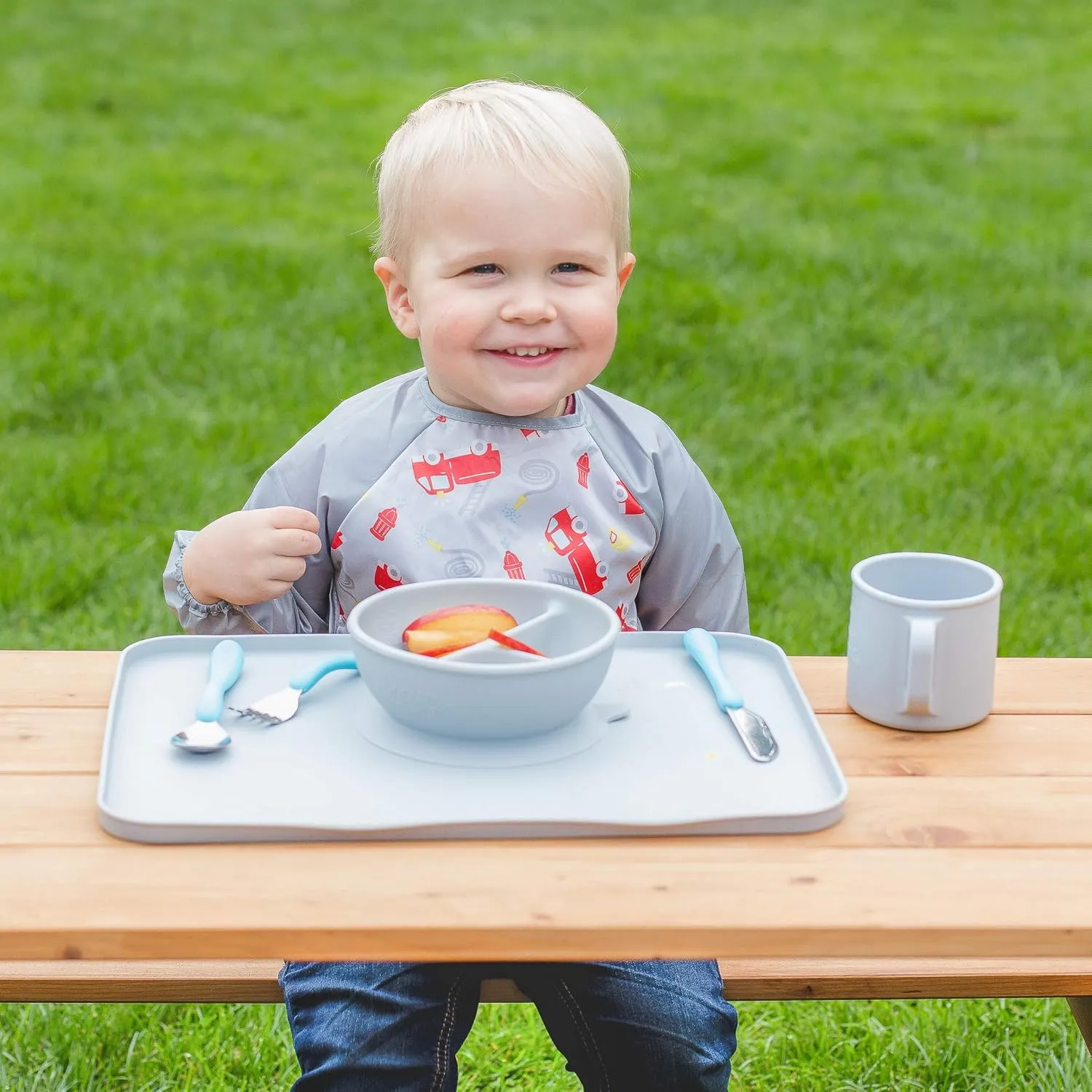 Snap & Go Easy-wear Long Sleeve Bib 12-24mo Aqua Dinosaurs