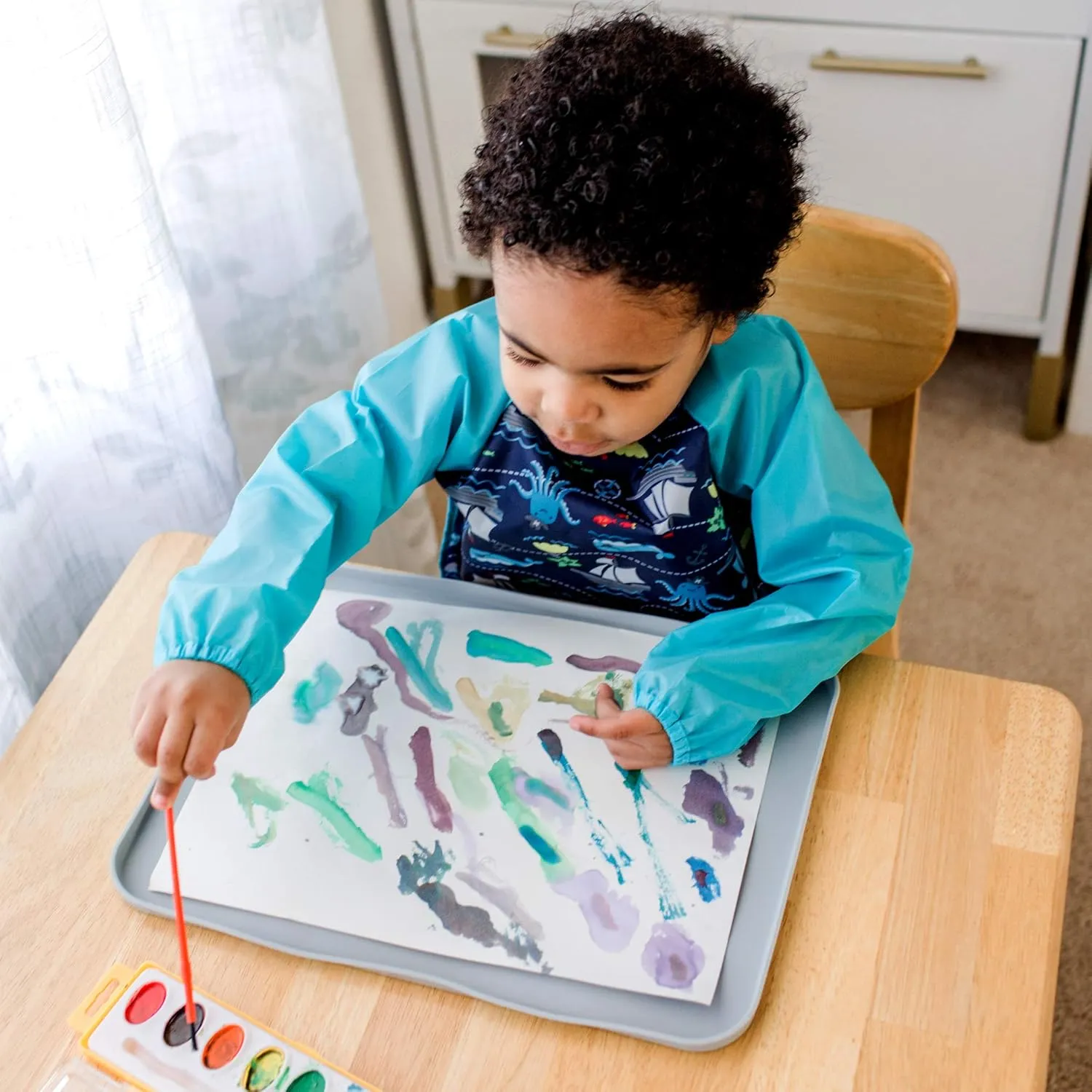 Snap & Go Easy-wear Long Sleeve Bib 12-24mo Aqua Dinosaurs