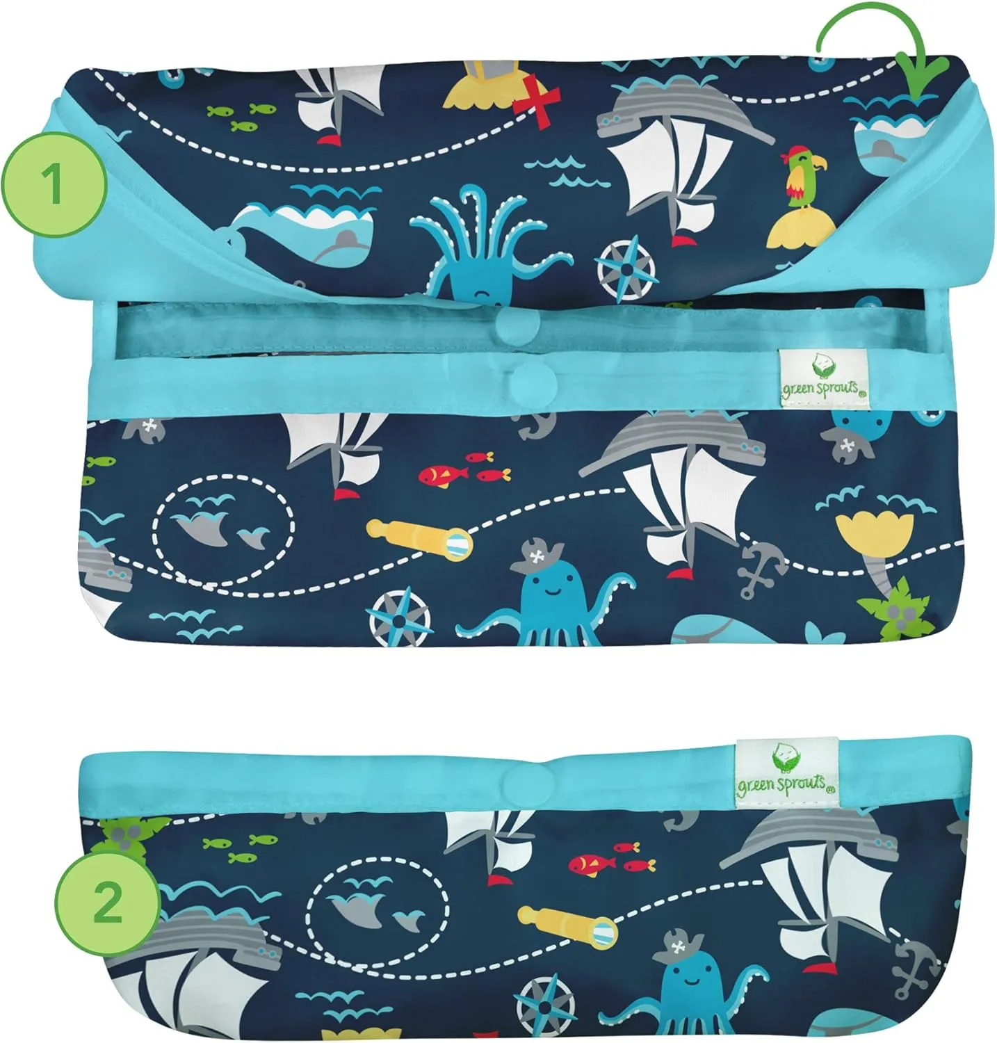 Snap & Go Easy-wear Long Sleeve Bib 12-24mo Aqua Dinosaurs