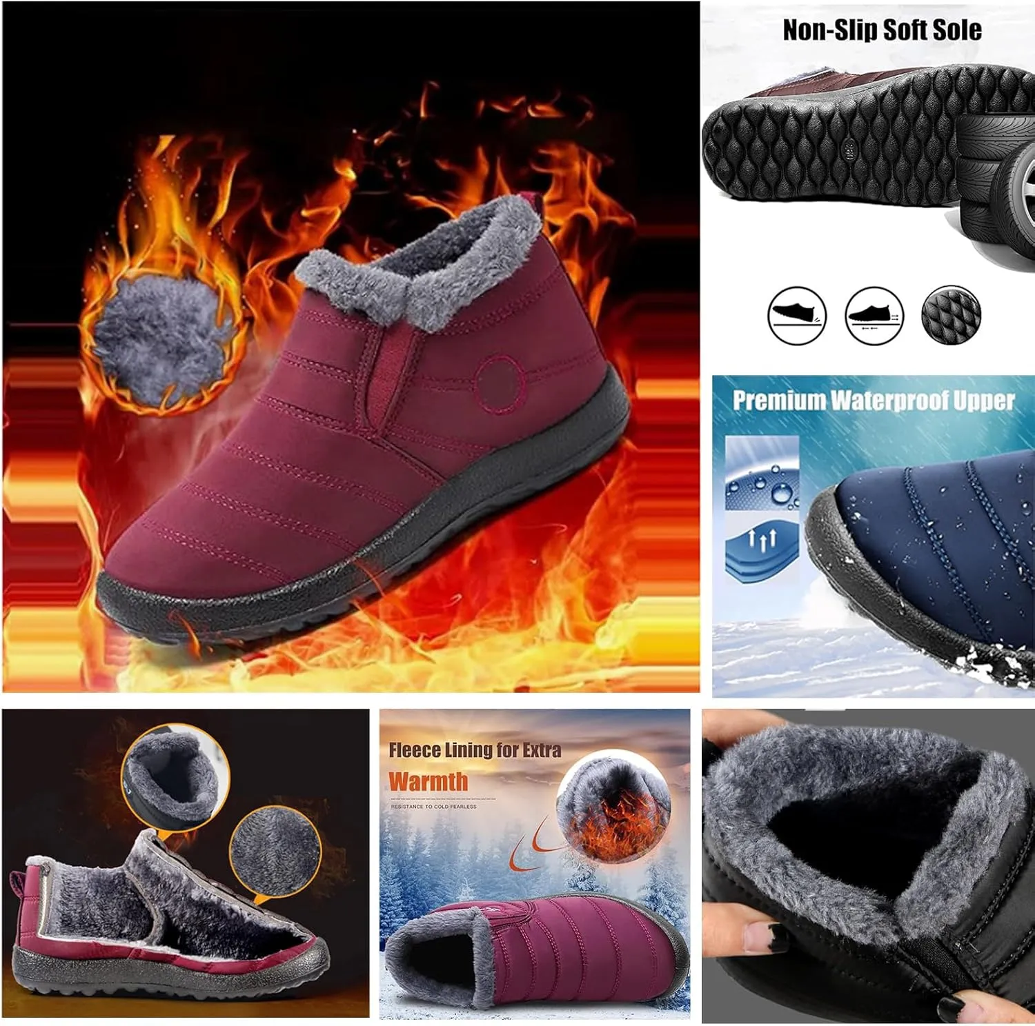 Snow Boots for Women Winter Warm Ankle Booties Waterproof Comfortable Slip On Outdoor Fur Lined Lining Womens Snow Boots