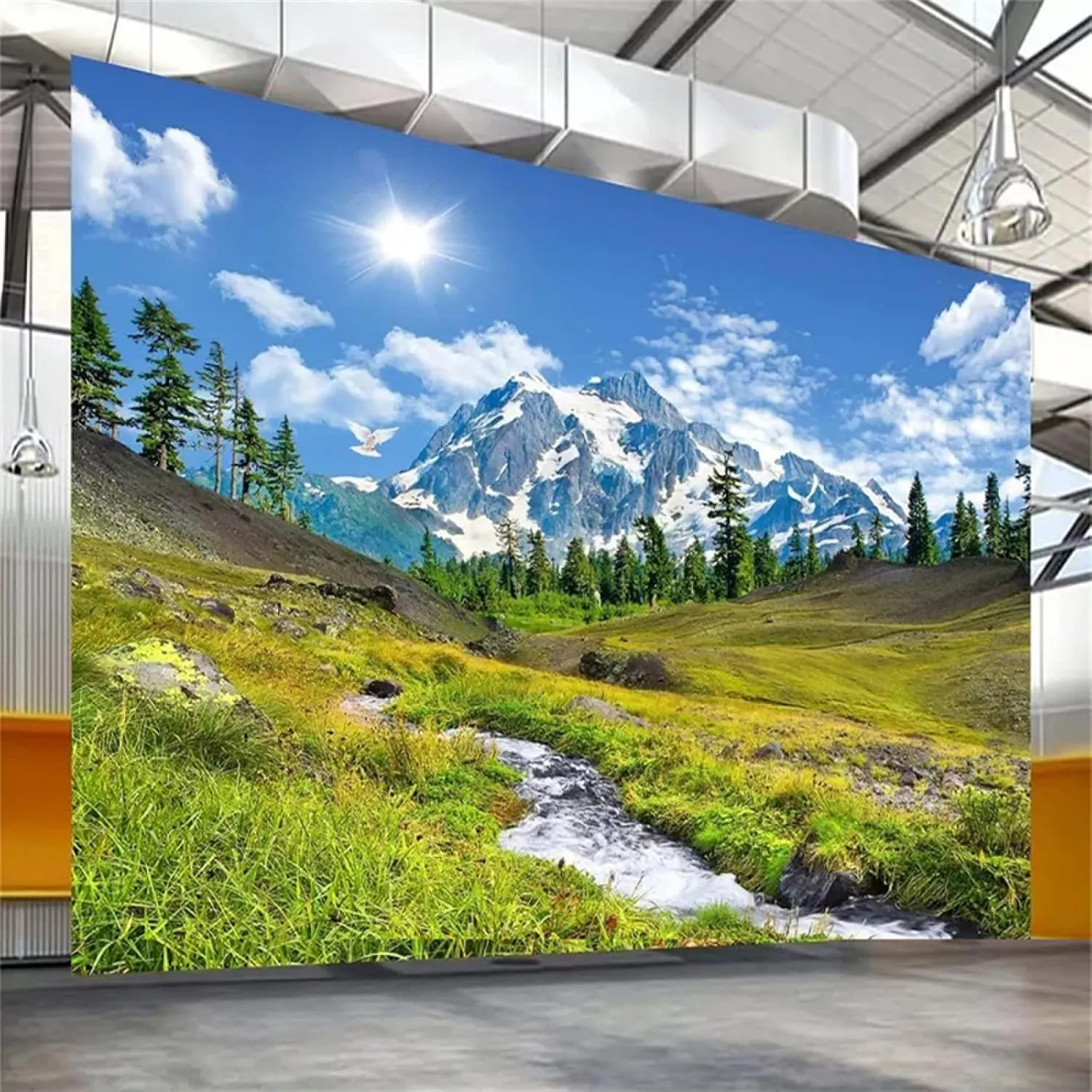 Snow Mountain Plateau Scenery Wall Mural, 3D Photo Wallpaper, Wall Stickers Dry No Bubble Resolution High Smooth No Grease Suitable for Bedroom Bathroom Background Wall,169.3" W X 118.2" L