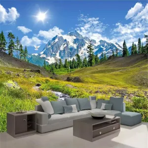 Snow Mountain Plateau Scenery Wall Mural, 3D Photo Wallpaper, Wall Stickers Dry No Bubble Resolution High Smooth No Grease Suitable for Bedroom Bathroom Background Wall,169.3" W X 118.2" L