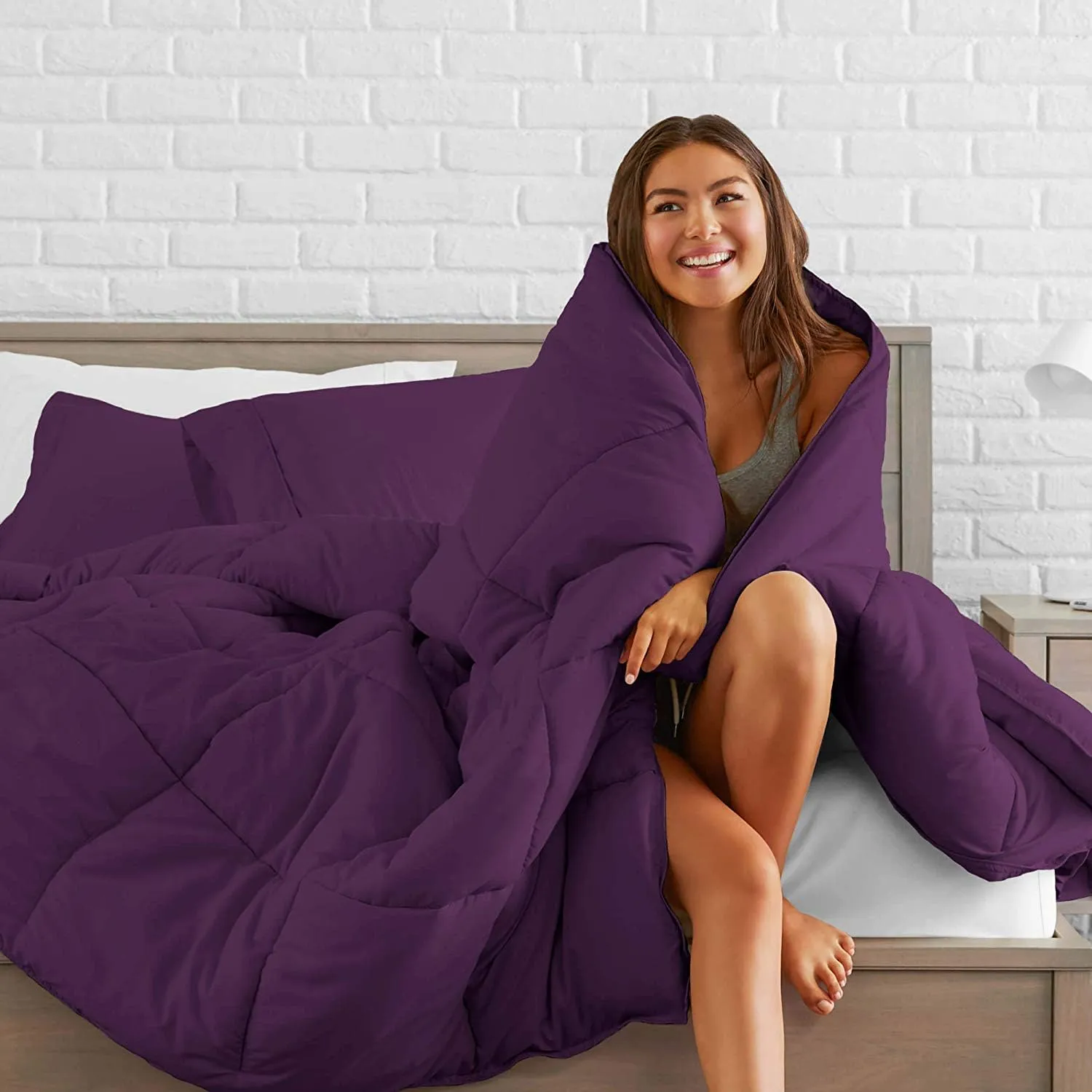 Soft Bed in Bag 800 Series Egyptian Cotton 7 Piece 500 GSM Warm Comforter Set (Comforter   Flat Sheet   Fitted Sheet 18" Deep   4 Pillow Cases) Bedding Set Emperor King Egg Plant