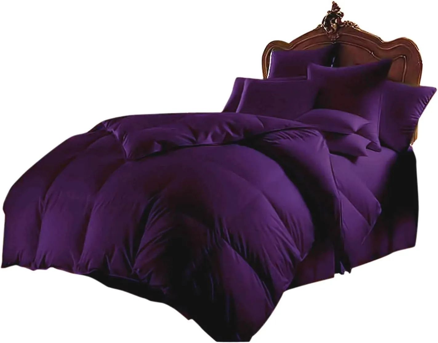 Soft Bed in Bag 800 Series Egyptian Cotton 7 Piece 500 GSM Warm Comforter Set (Comforter   Flat Sheet   Fitted Sheet 18" Deep   4 Pillow Cases) Bedding Set Emperor King Egg Plant