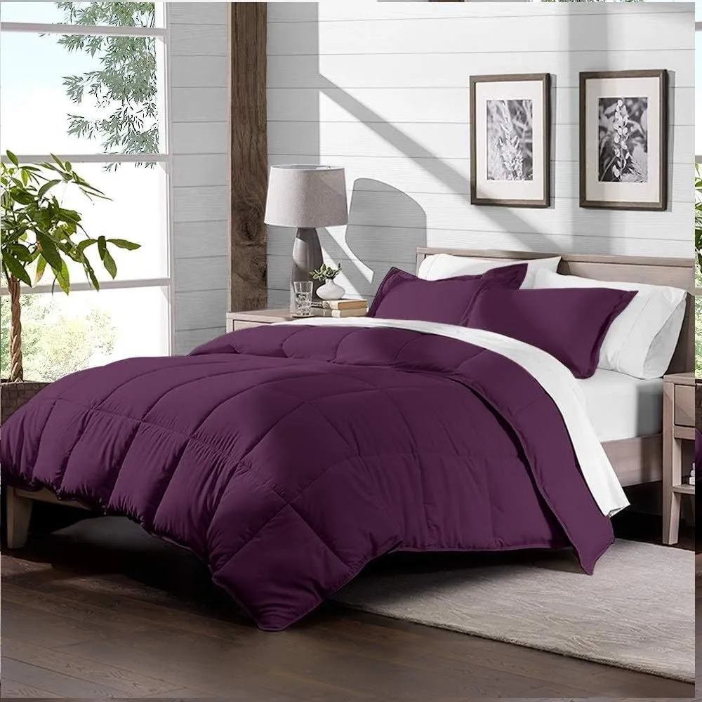 Soft Bed in Bag 800 Series Egyptian Cotton 7 Piece 500 GSM Warm Comforter Set (Comforter   Flat Sheet   Fitted Sheet 18" Deep   4 Pillow Cases) Bedding Set Emperor King Egg Plant