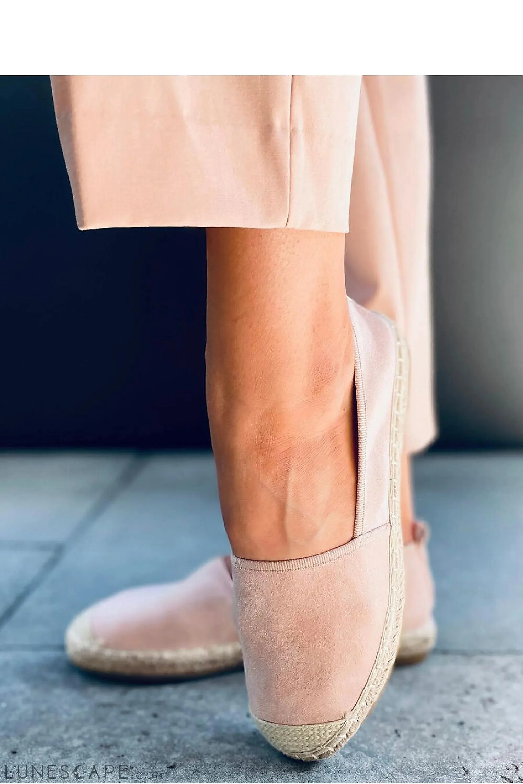 Soft Blush Pink Round Toe Eco-Suede Women's Espadrille Flats with Jute Cap Toe