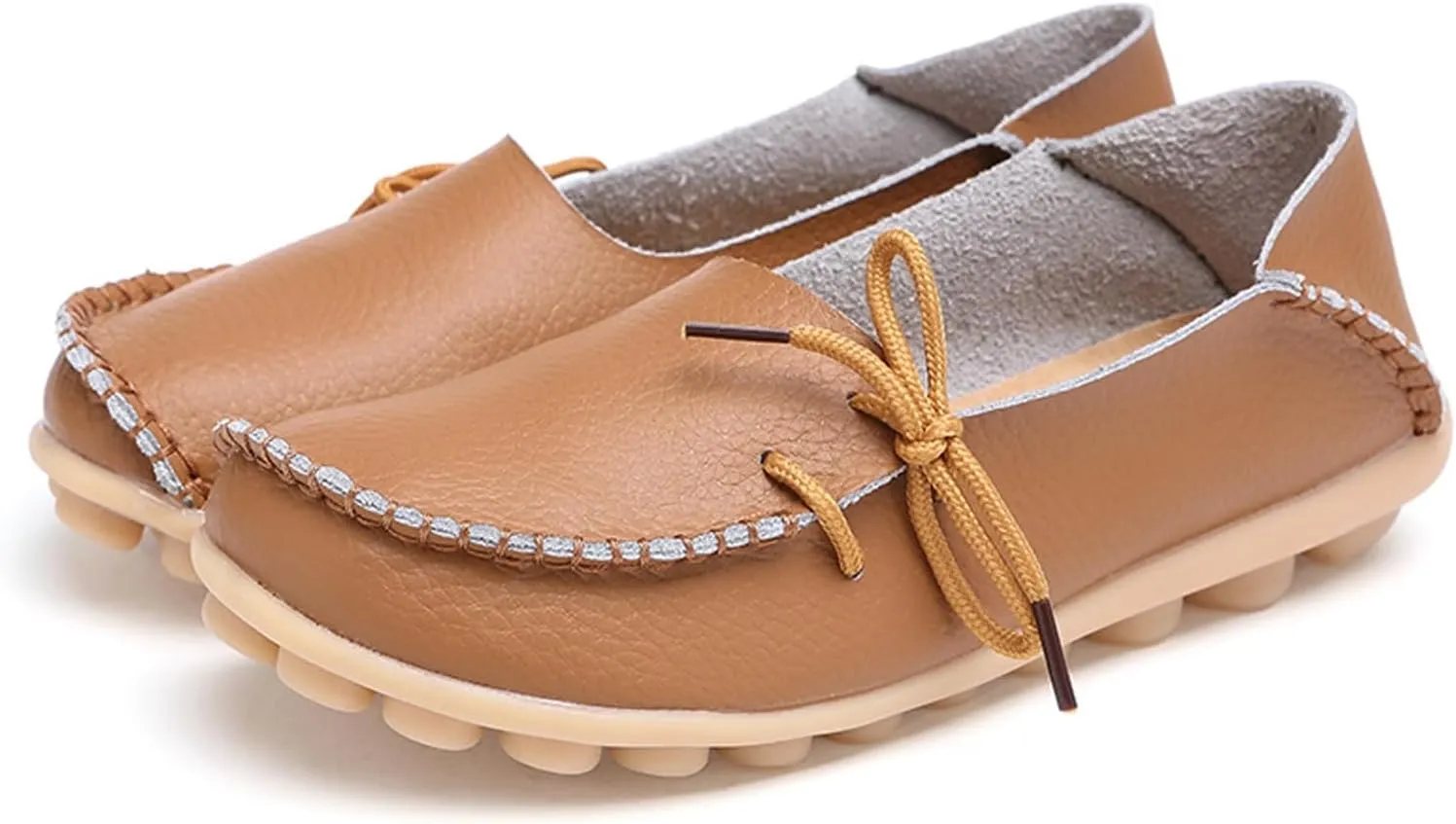 Solaud Women's Driving Moccasins Loafers Casual Round Toe Soft Comfortable Leather Loafers Breathable Slip On Walking Shoes