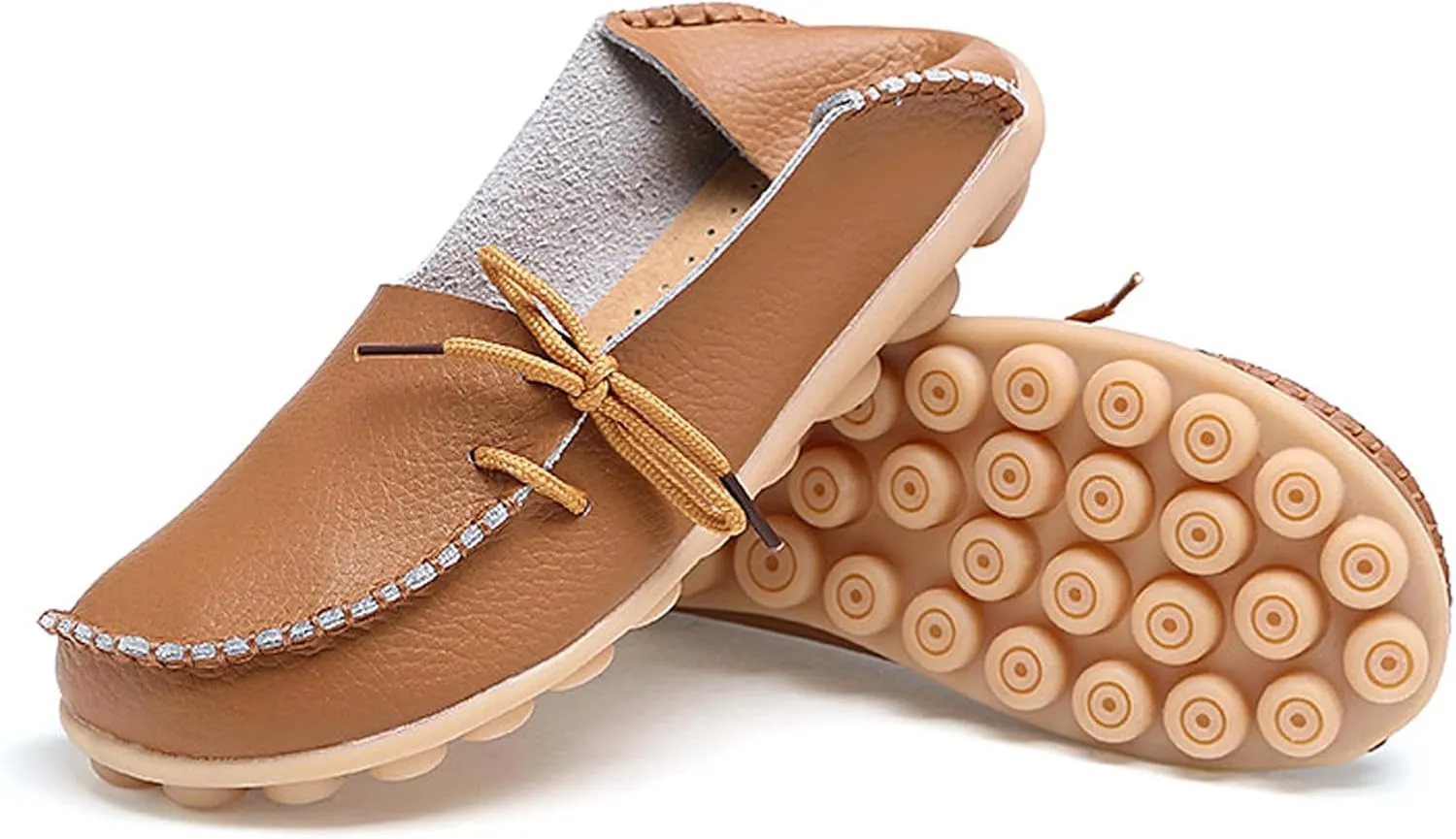 Solaud Women's Driving Moccasins Loafers Casual Round Toe Soft Comfortable Leather Loafers Breathable Slip On Walking Shoes