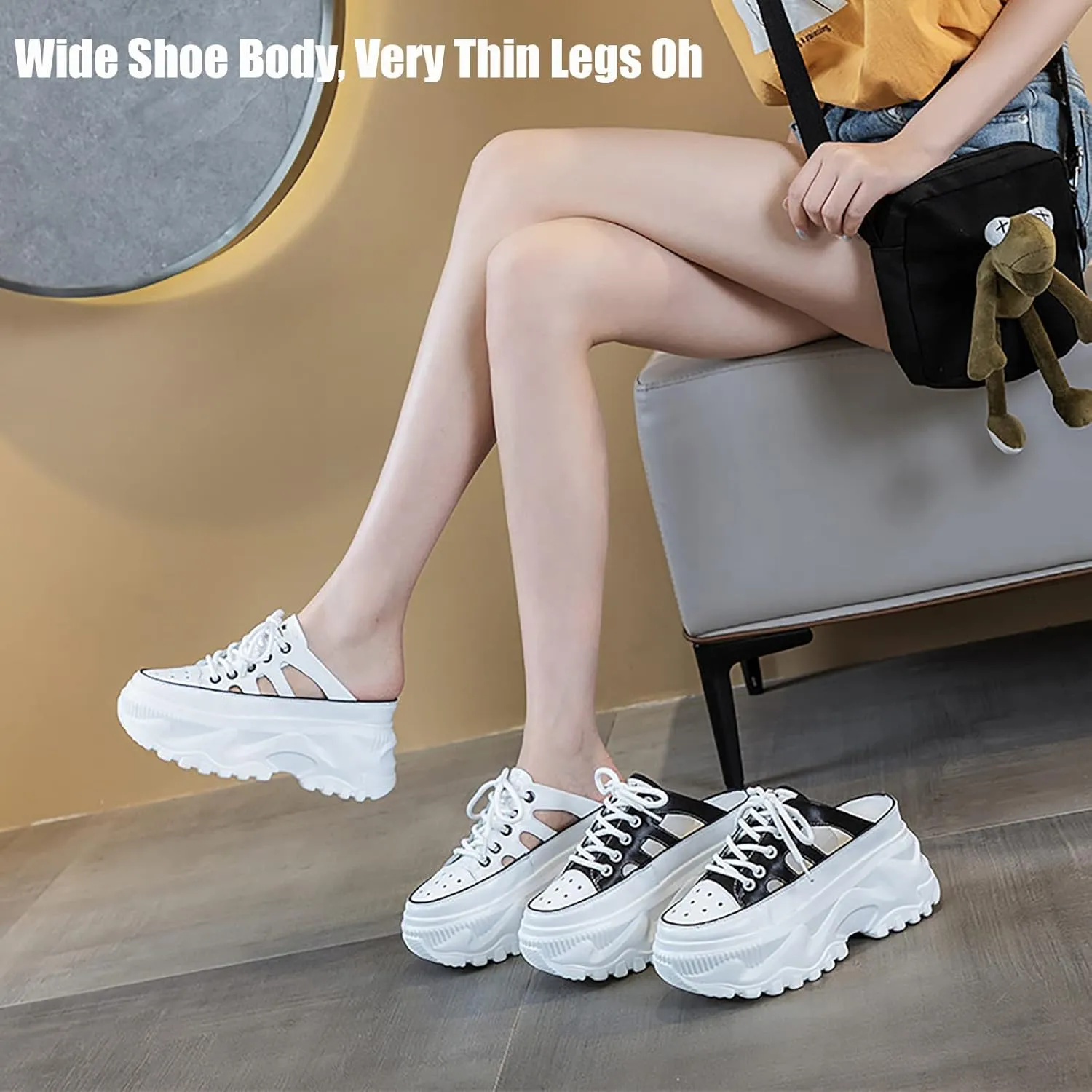 SOLPNOW Women's Leather Hollow Breathable Platform Mule Sandals,Breathable Non-Slip Comfortable Closed Toe Slip On Clog Mules