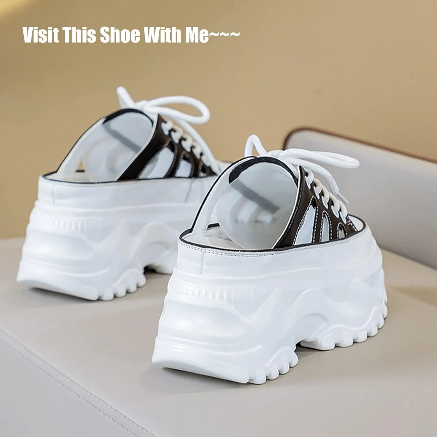 SOLPNOW Women's Leather Hollow Breathable Platform Mule Sandals,Breathable Non-Slip Comfortable Closed Toe Slip On Clog Mules