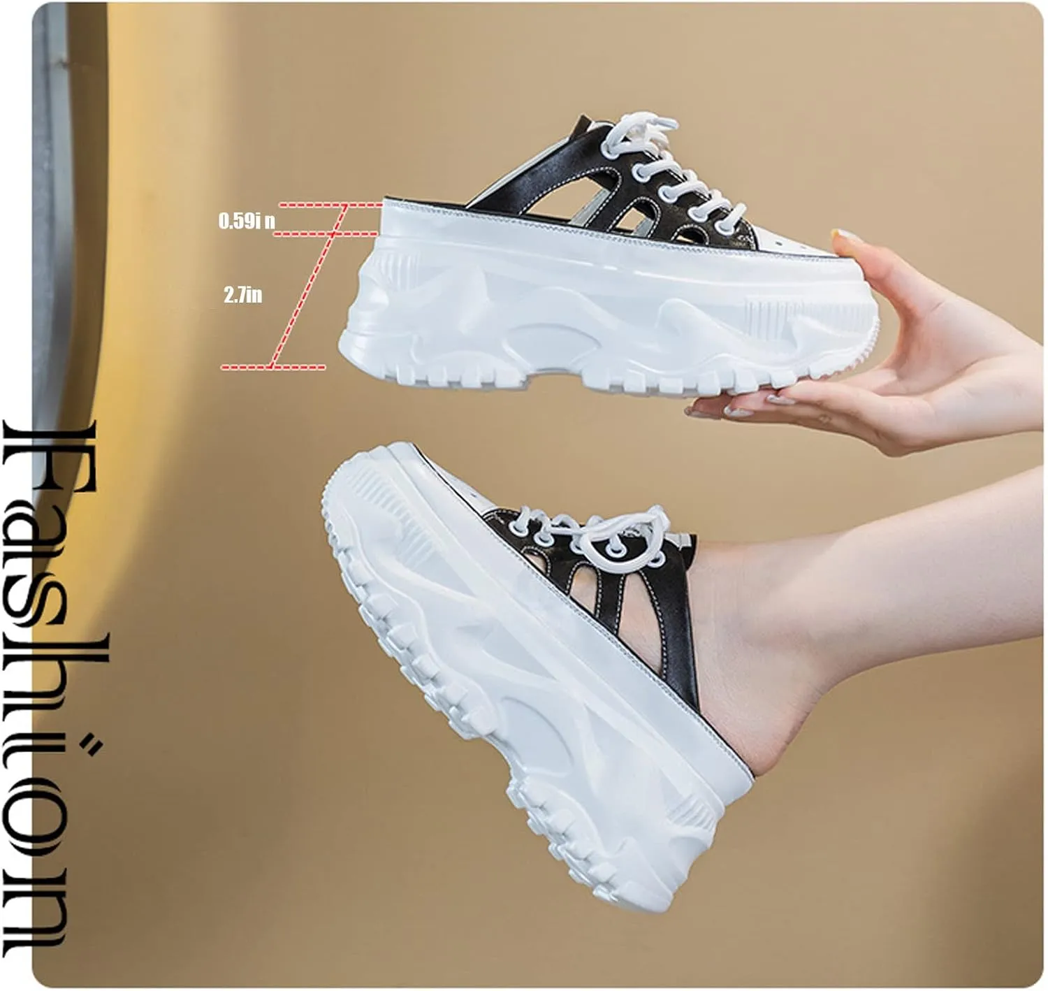 SOLPNOW Women's Leather Hollow Breathable Platform Mule Sandals,Breathable Non-Slip Comfortable Closed Toe Slip On Clog Mules