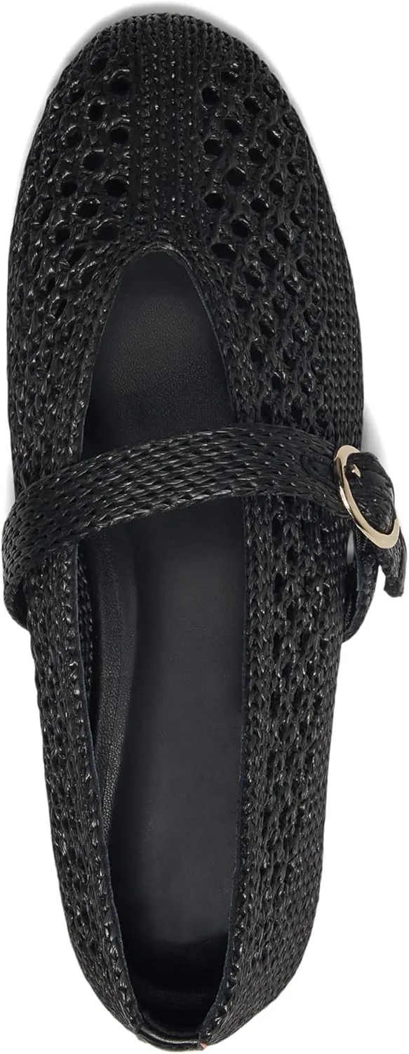 SOVANYOU Women's Ballet Flats Woven Mary Jane Flats Breathable Buckle Strap Raffia Shoes Comfortable Ballerina Flats