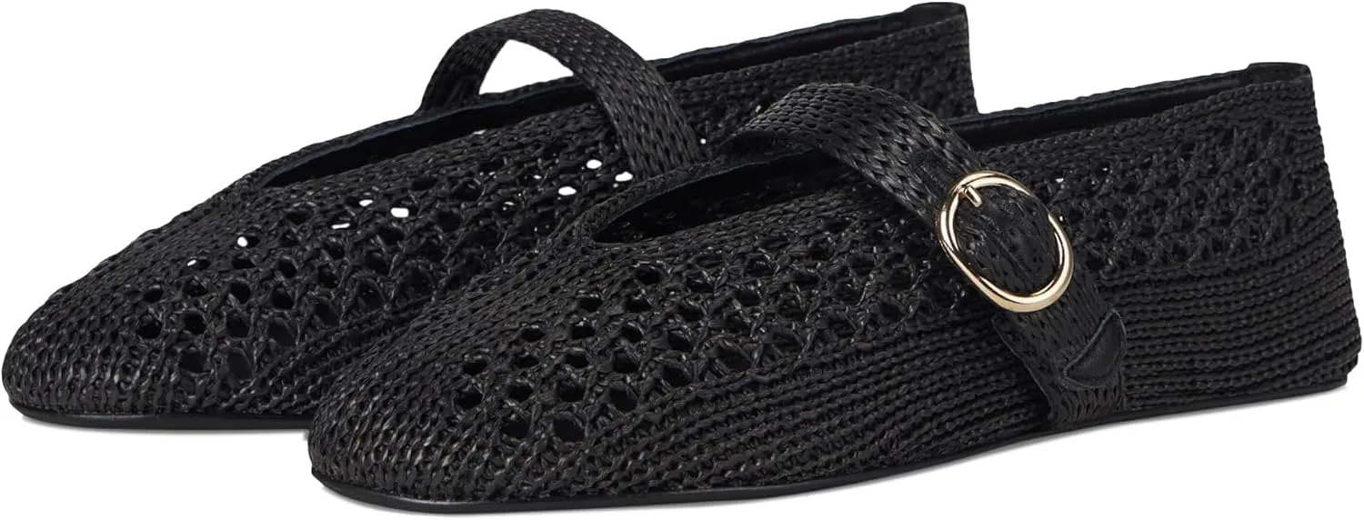 SOVANYOU Women's Ballet Flats Woven Mary Jane Flats Breathable Buckle Strap Raffia Shoes Comfortable Ballerina Flats