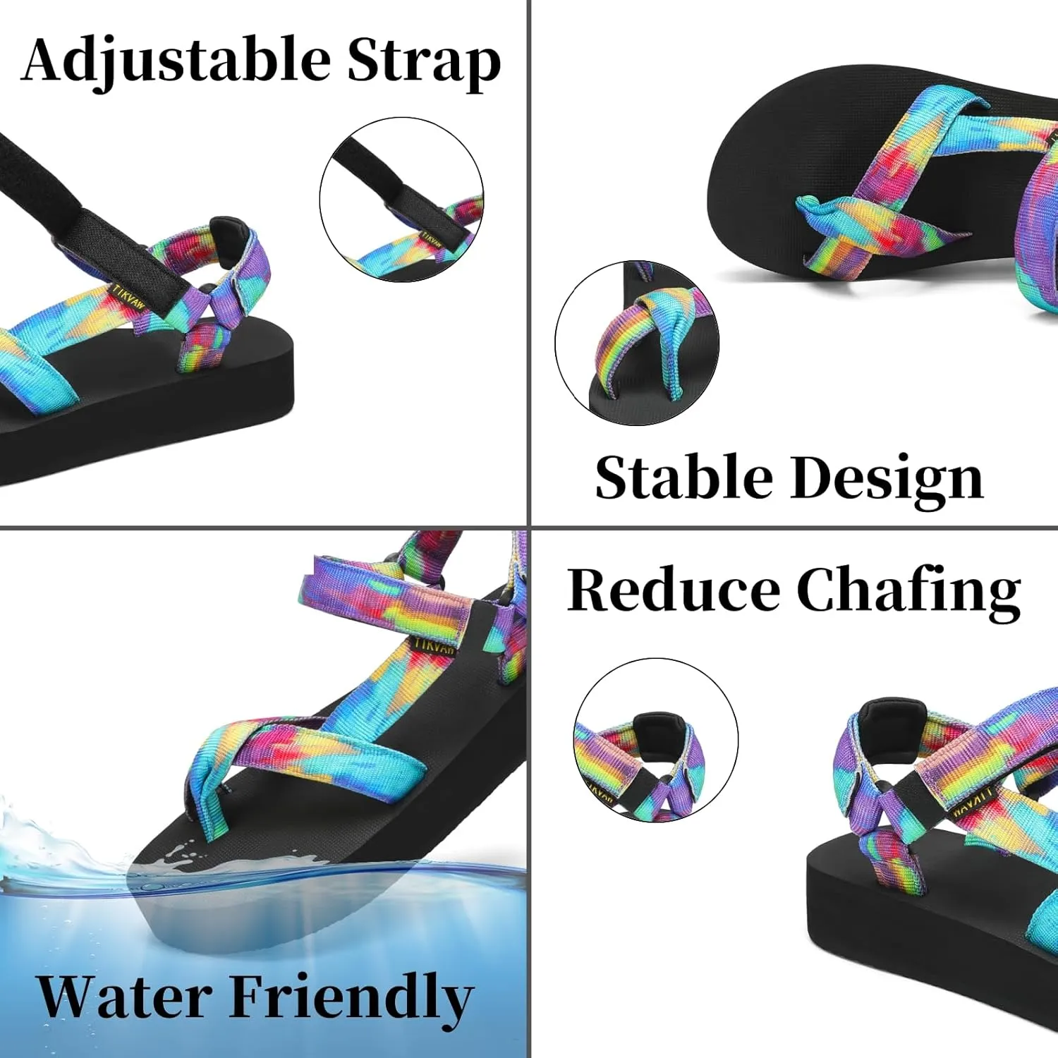 Sport Walking Water Sandals for Women with Arch Support & Adjustable Straps Platform Sandals Women Height Increase