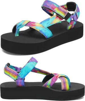 Sport Walking Water Sandals for Women with Arch Support & Adjustable Straps Platform Sandals Women Height Increase