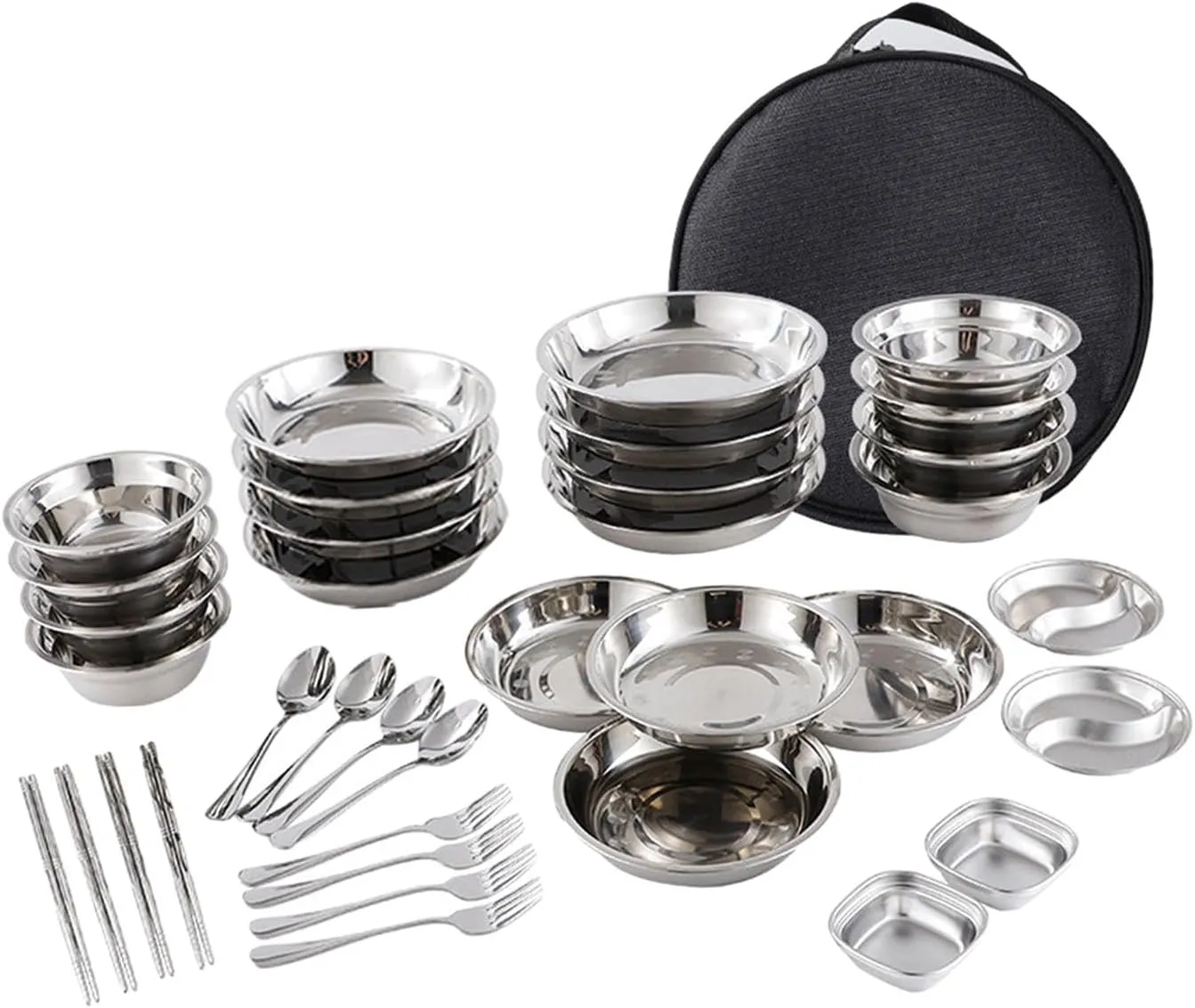 Stainless Steel Plates and Bowls Camping Set Small and Large Dinnerware for Kids, Adults, Camping Family, Hiking, Beach