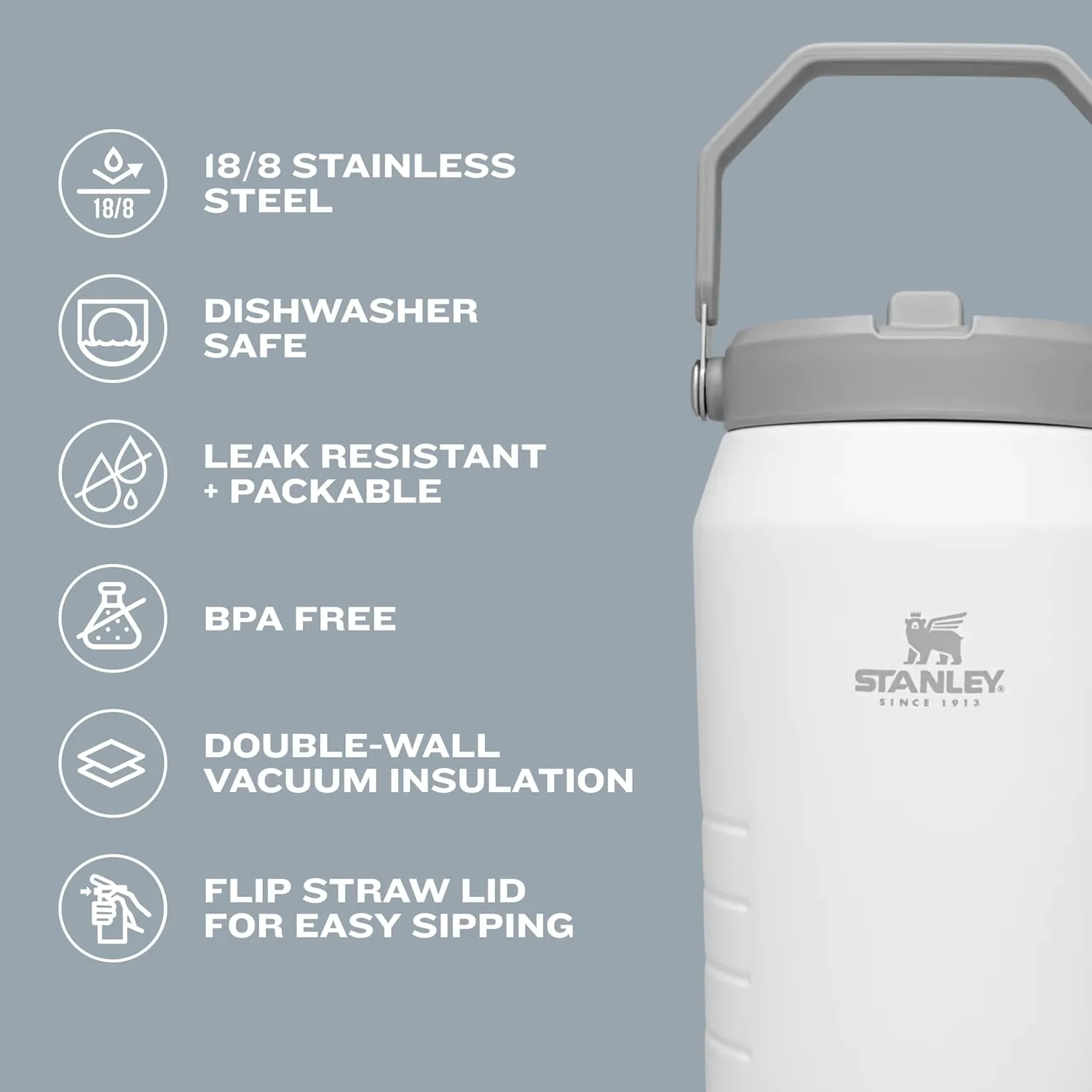 Stanley IceFlow Flip Straw Jug with Handle 40 oz| Twist On Lid and Flip Up Straw | Leak Resistant for Travel and Sports | Insulated Stainless Steel | BPA-Free | Fog