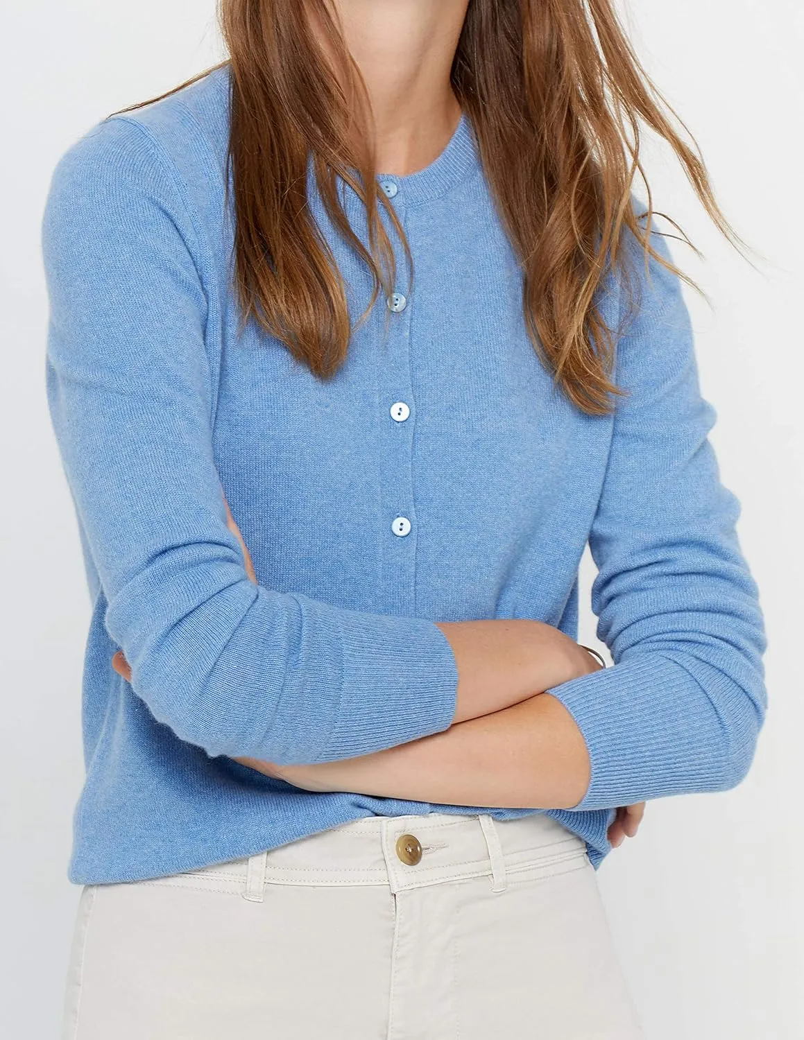 State Cashmere Women's 100% Pure Cashmere Button Front Long Sleeve Crew Neck Cardigan Sweater