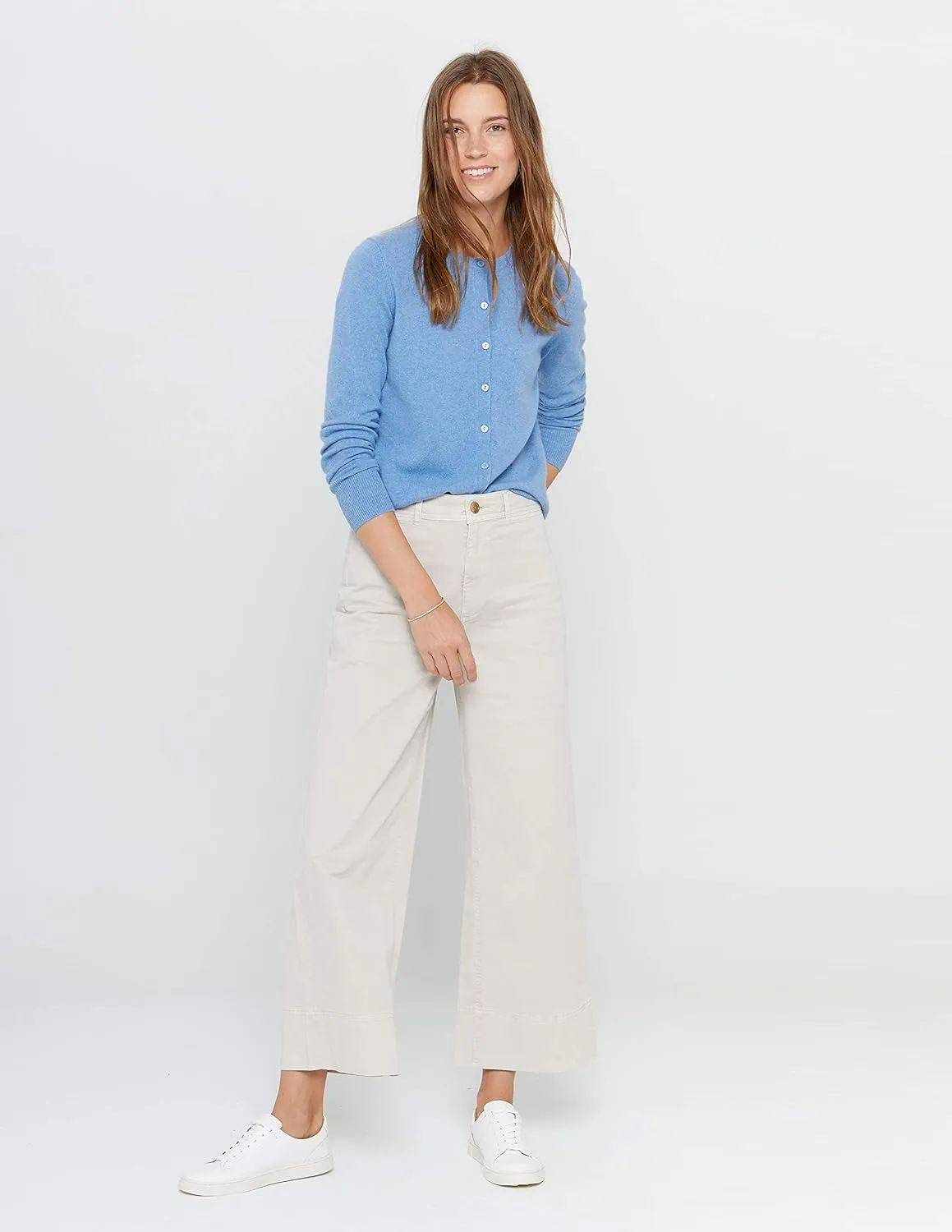 State Cashmere Women's 100% Pure Cashmere Button Front Long Sleeve Crew Neck Cardigan Sweater