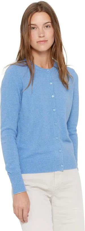 State Cashmere Women's 100% Pure Cashmere Button Front Long Sleeve Crew Neck Cardigan Sweater