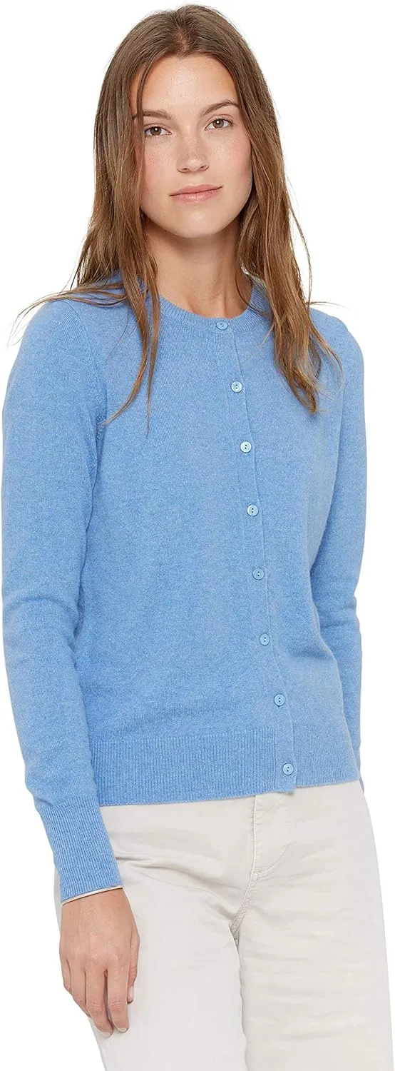State Cashmere Women's 100% Pure Cashmere Button Front Long Sleeve Crew Neck Cardigan Sweater