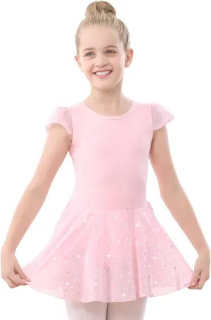 Stelle Ballet Leotards for Girls Dance Leotard with Skirt Toddler Pink Ballet Outfit Ruffle Sleeve Kids Dance Dress
