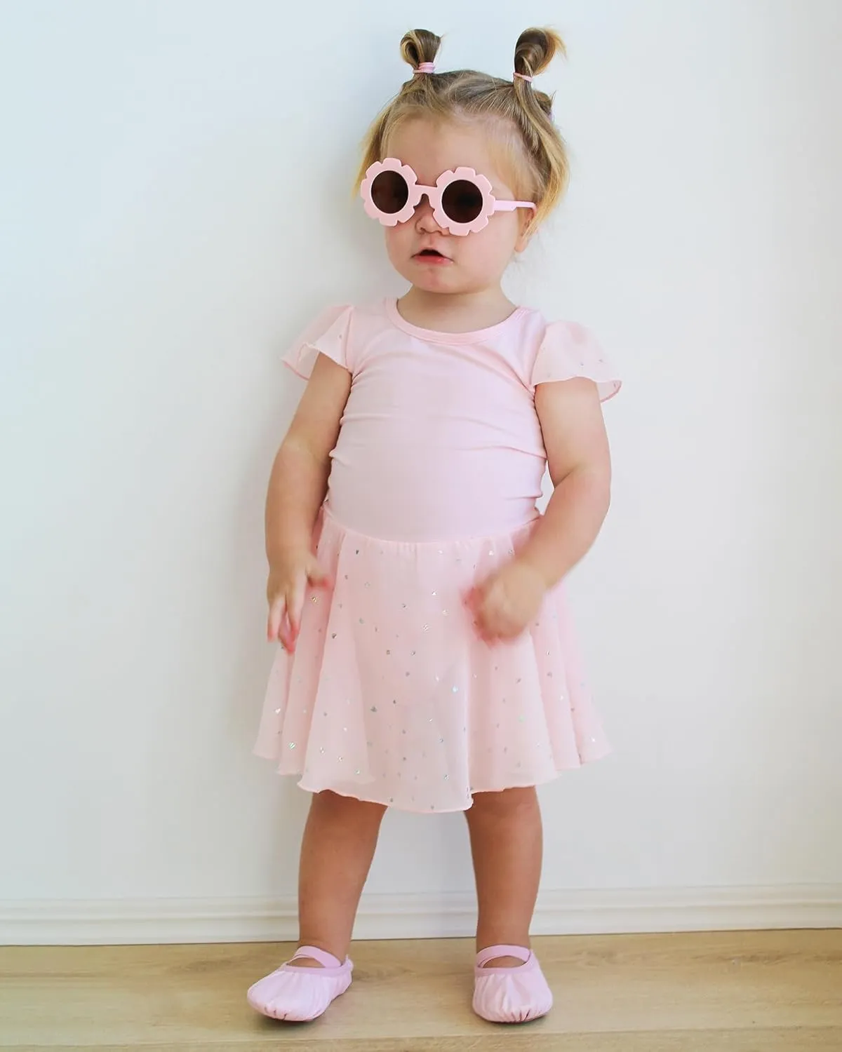 Stelle Ballet Leotards for Girls Dance Leotard with Skirt Toddler Pink Ballet Outfit Ruffle Sleeve Kids Dance Dress