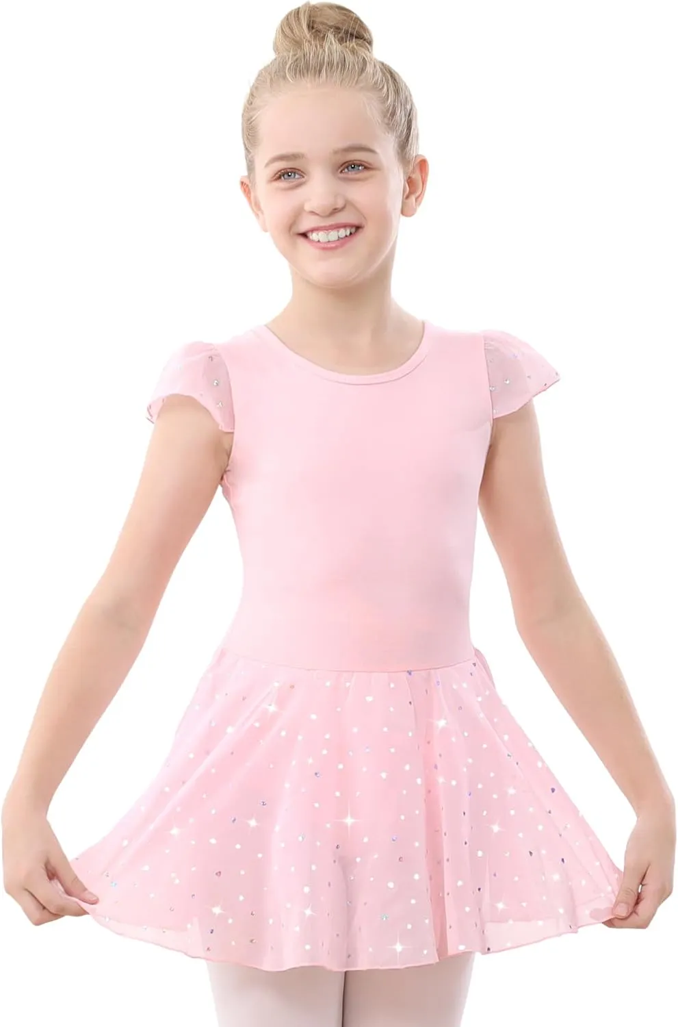 Stelle Ballet Leotards for Girls Dance Leotard with Skirt Toddler Pink Ballet Outfit Ruffle Sleeve Kids Dance Dress